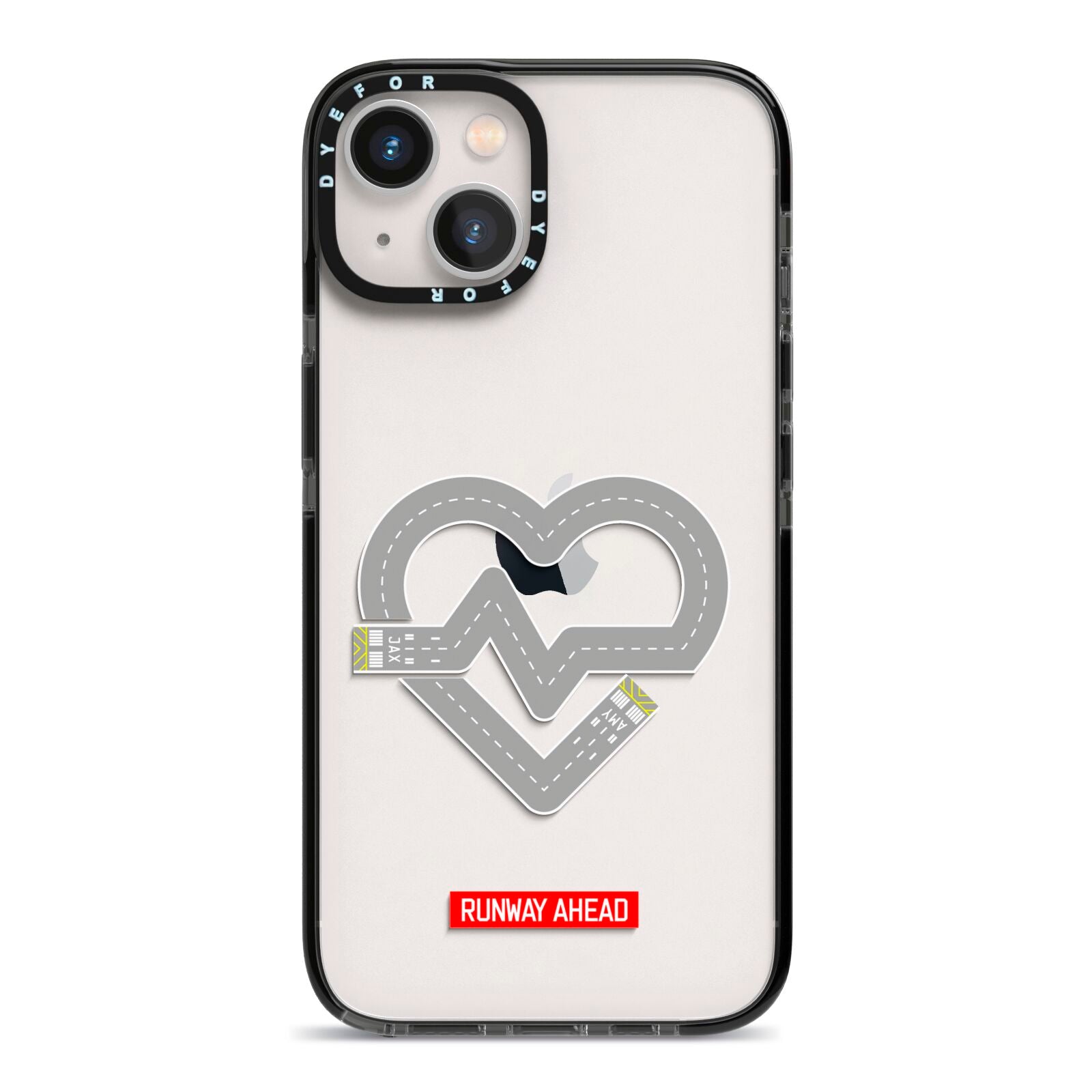 Runway Love Heart iPhone 13 Black Impact Case on Silver phone