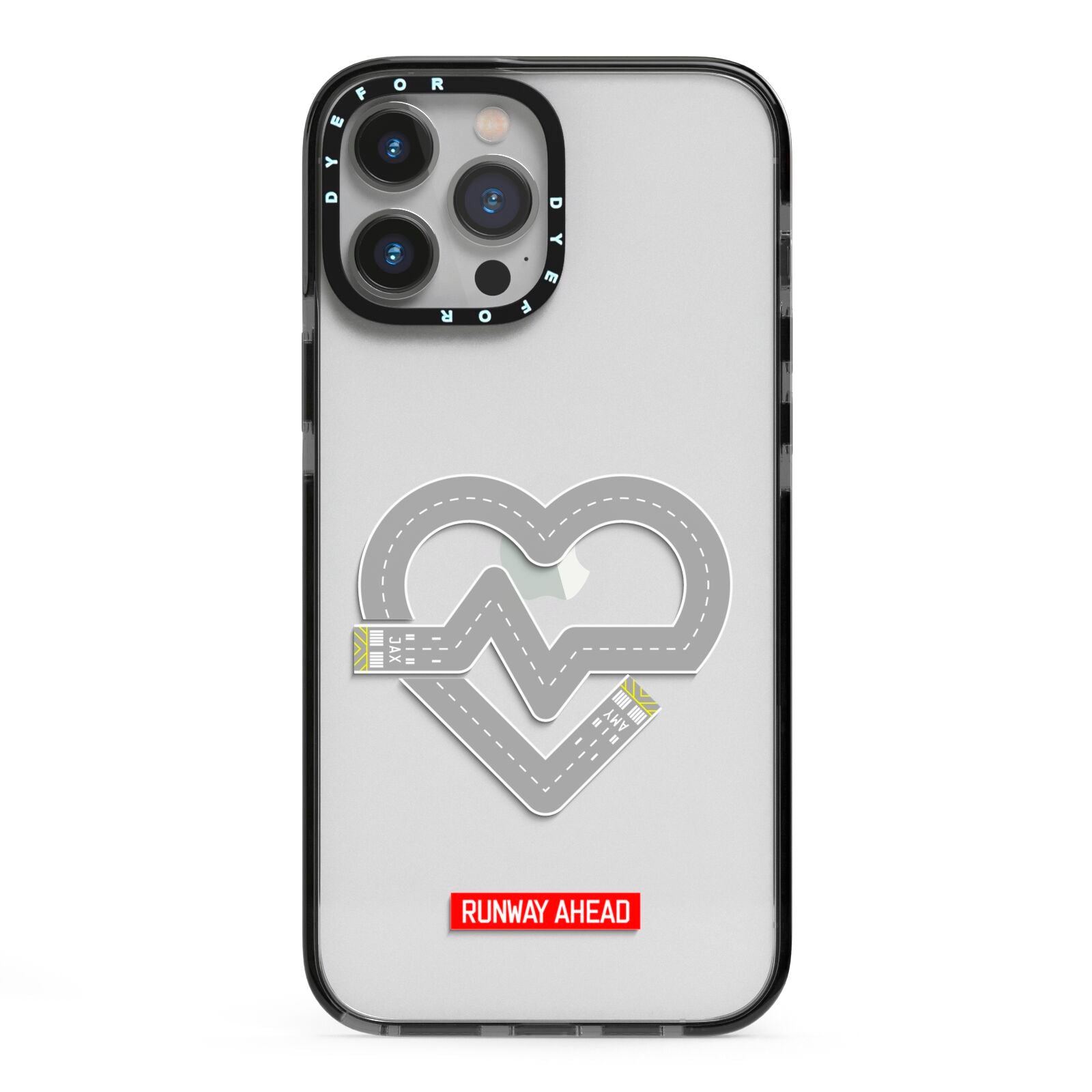 Runway Love Heart iPhone 13 Pro Max Black Impact Case on Silver phone