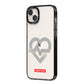 Runway Love Heart iPhone 14 Plus Black Impact Case Side Angle on Silver phone