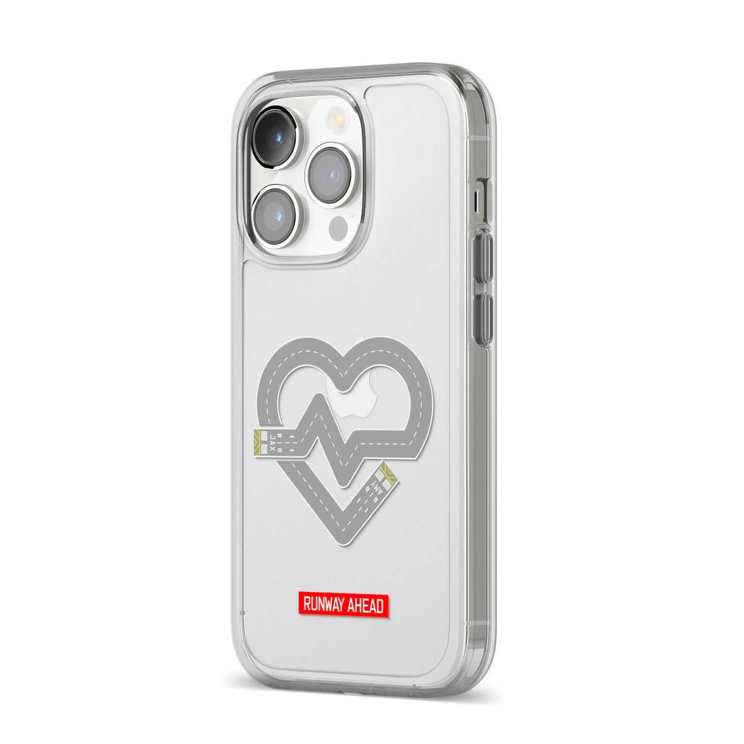 Runway Love Heart iPhone 14 Pro Clear Tough Case Silver Angled Image