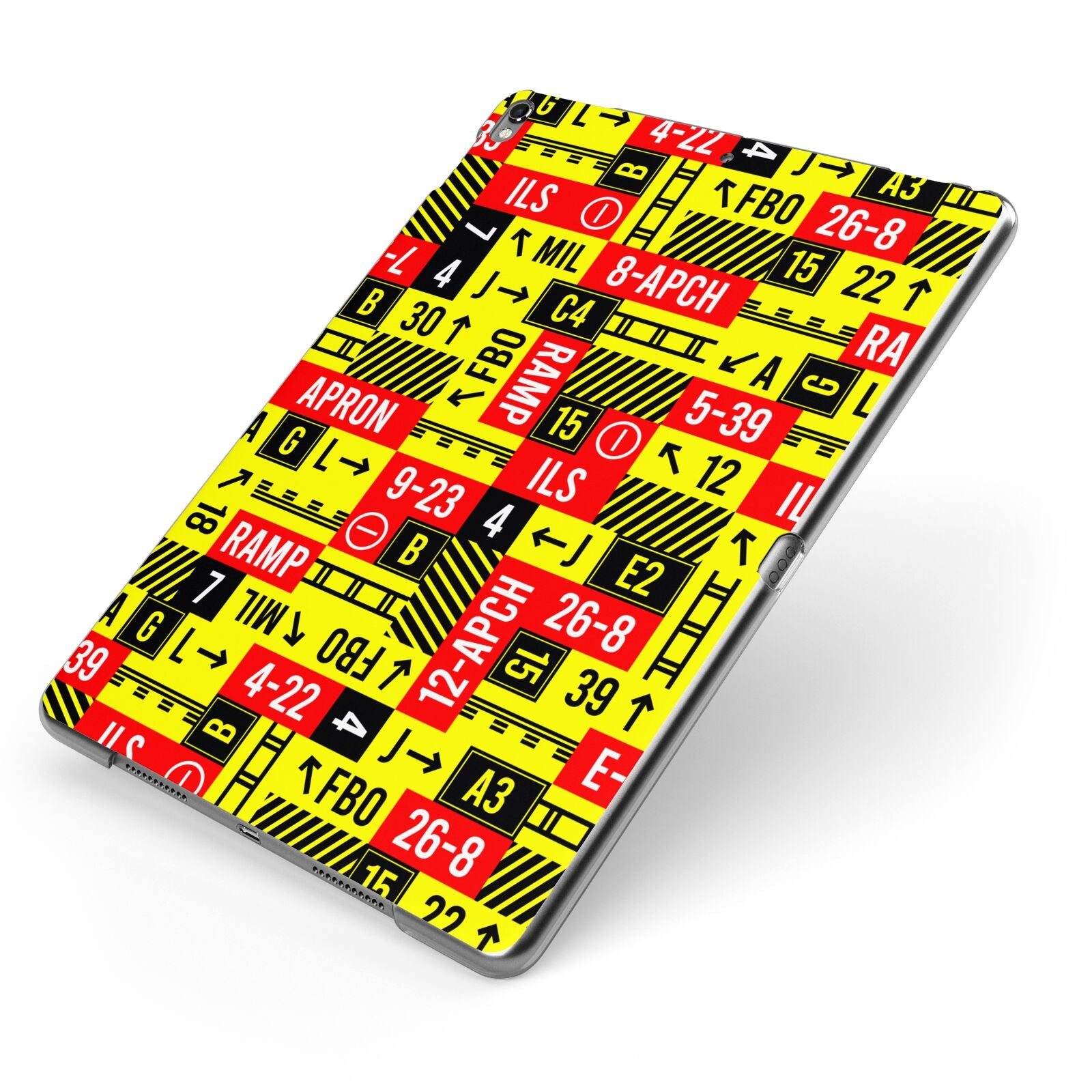 Runway Signs Apple iPad Case on Grey iPad Side View