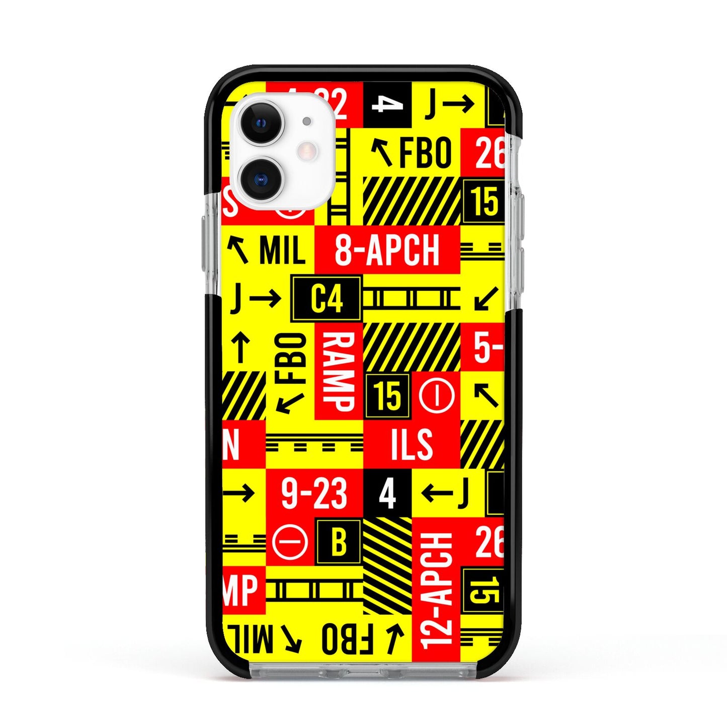 Runway Signs Apple iPhone 11 in White with Black Impact Case