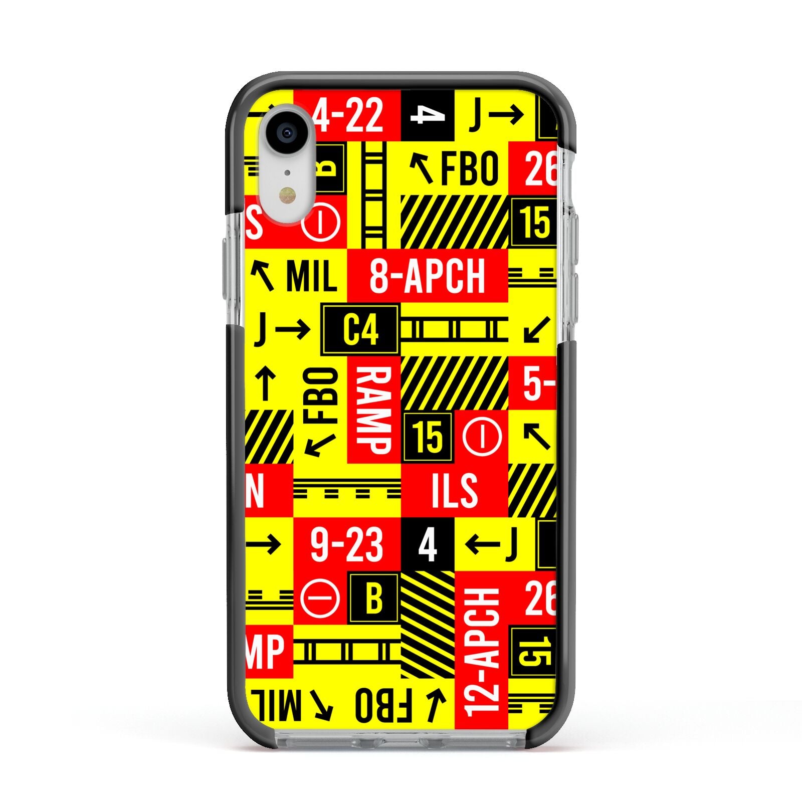 Runway Signs Apple iPhone XR Impact Case Black Edge on Silver Phone