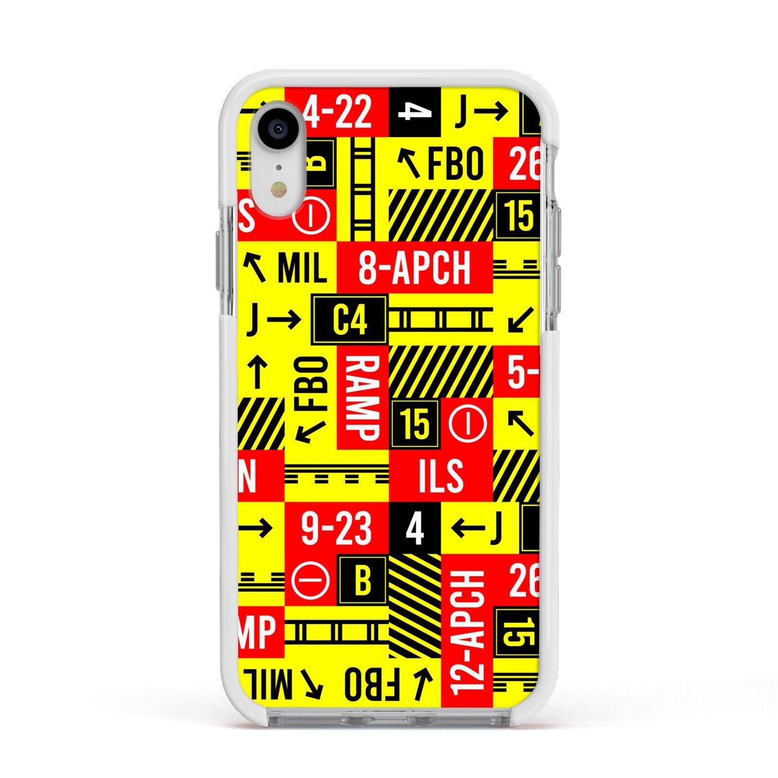 Runway Signs Apple iPhone XR Impact Case White Edge on Silver Phone