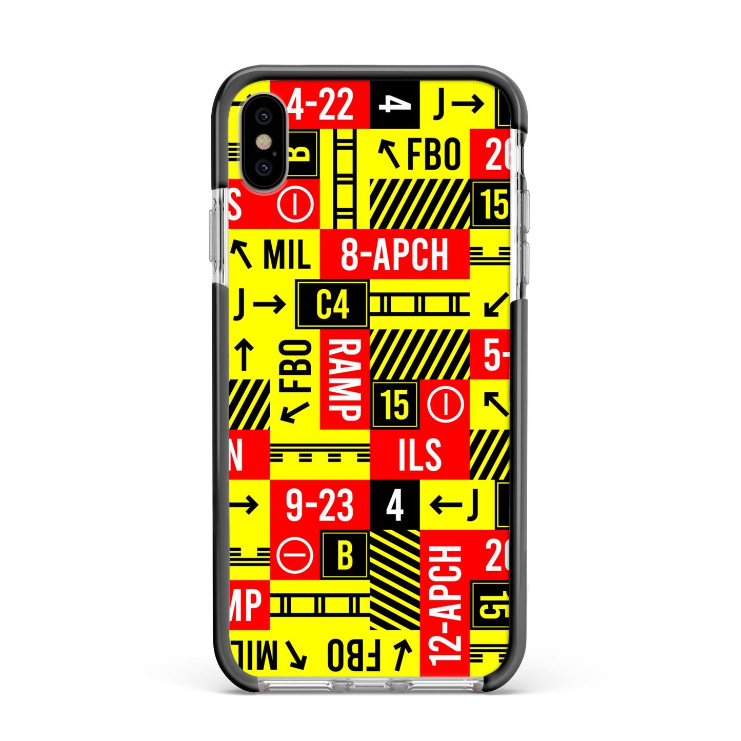 Runway Signs Apple iPhone Xs Max Impact Case Black Edge on Silver Phone