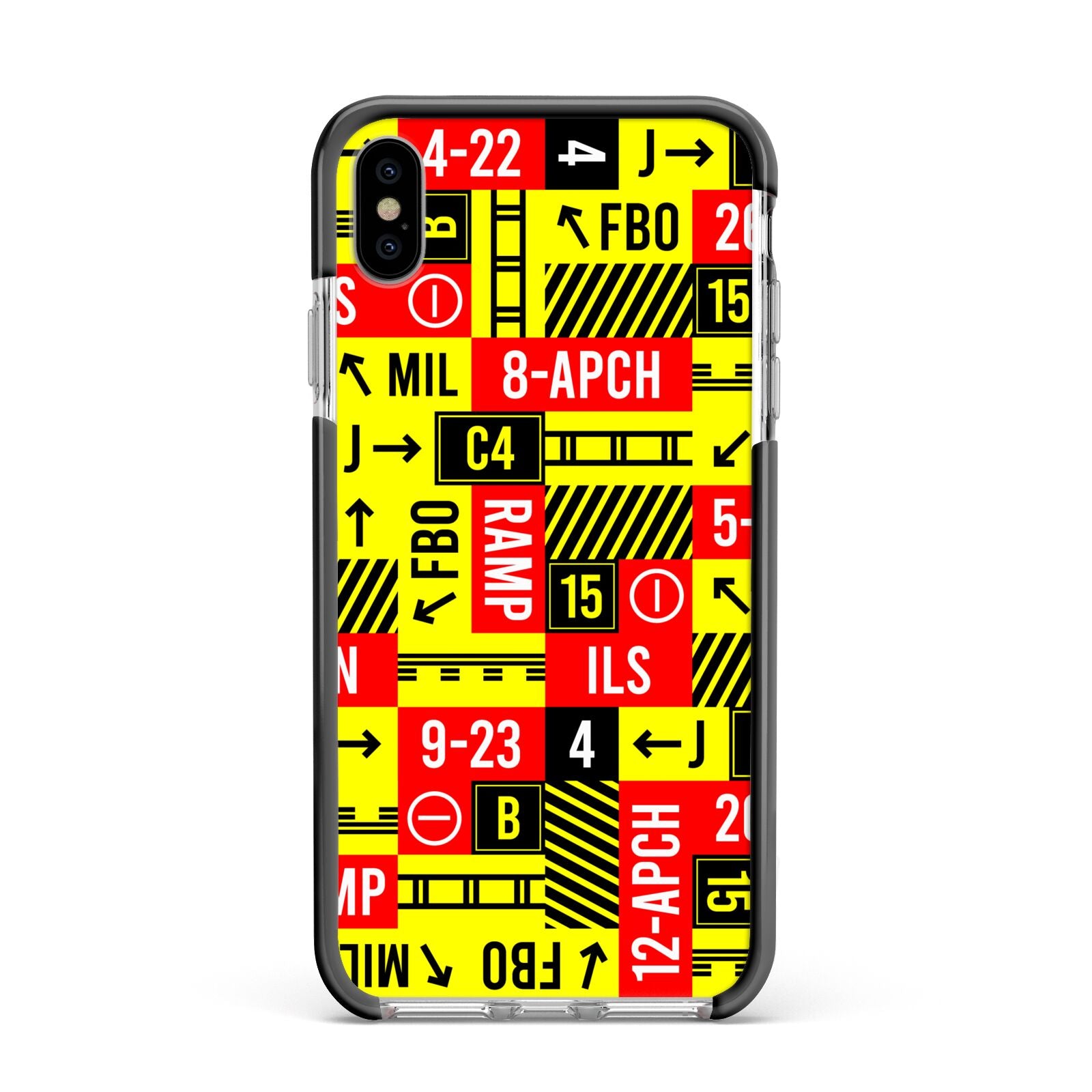 Runway Signs Apple iPhone Xs Max Impact Case Black Edge on Silver Phone