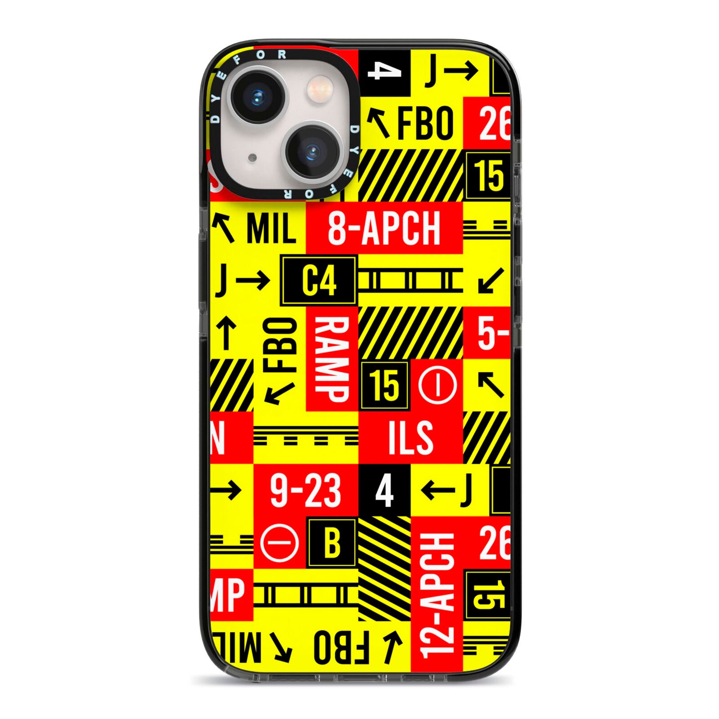 Runway Signs iPhone 13 Black Impact Case on Silver phone
