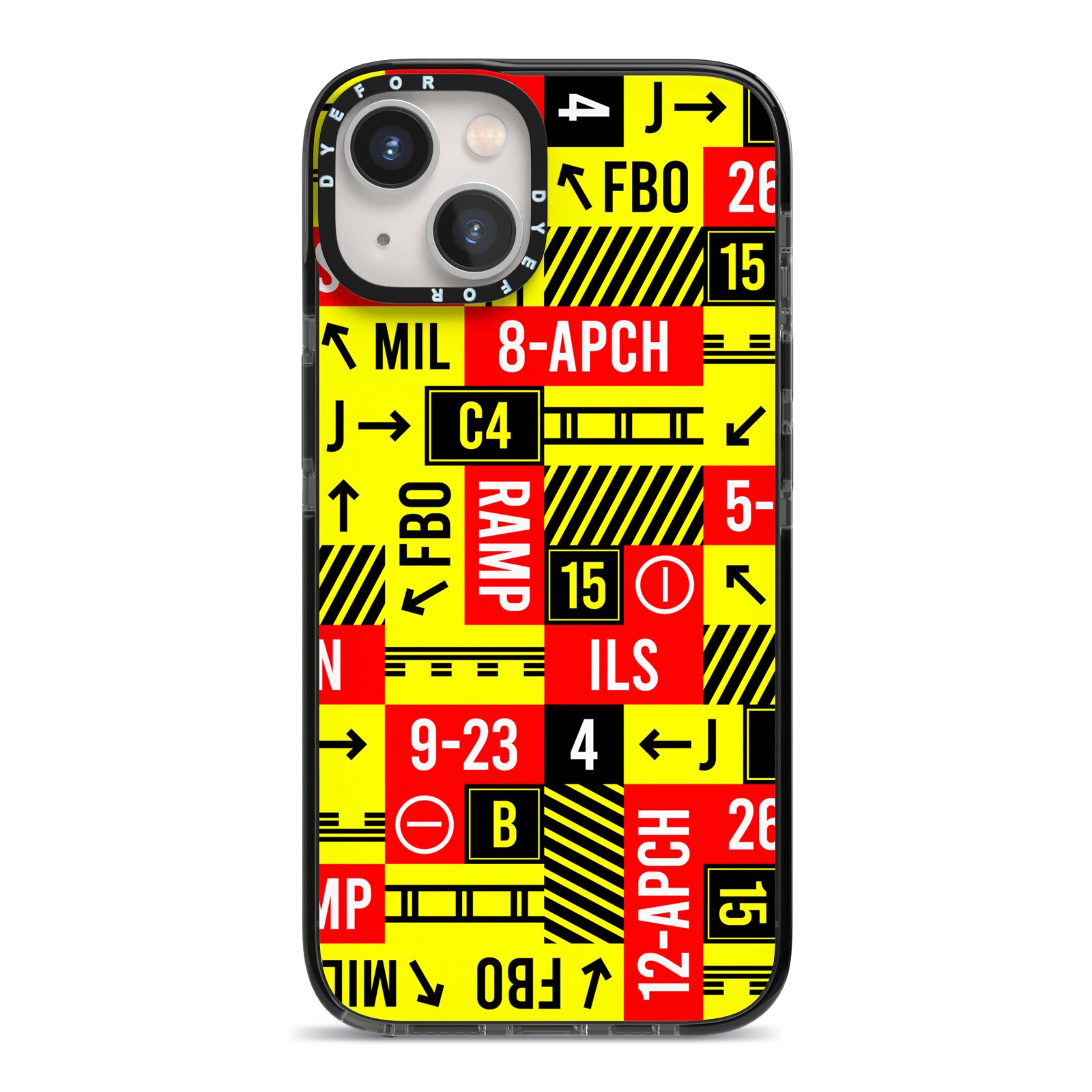 Runway Signs iPhone 13 Black Impact Case on Silver phone