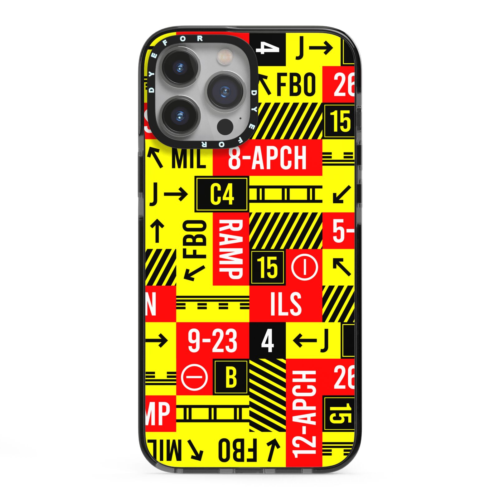 Runway Signs iPhone 13 Pro Max Black Impact Case on Silver phone