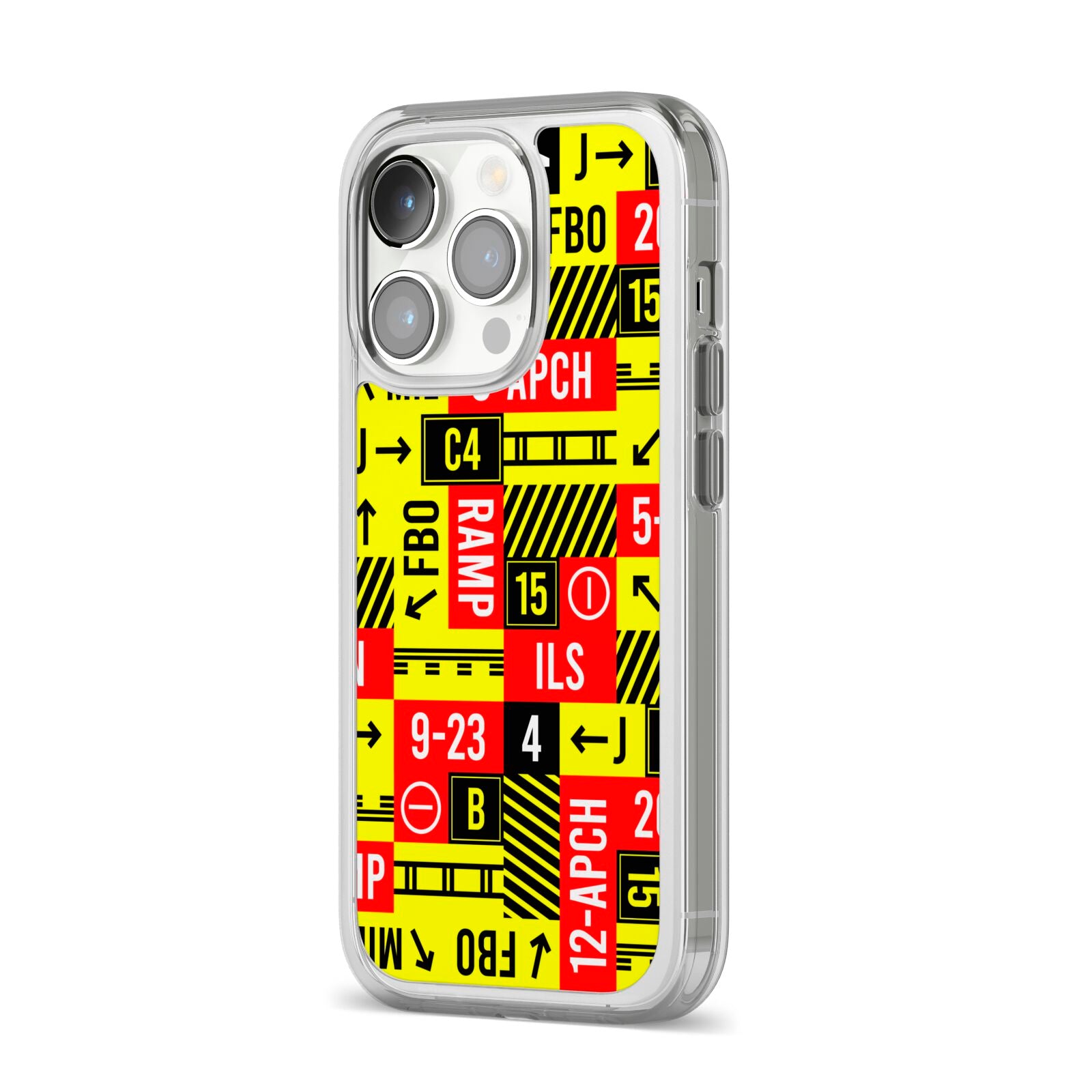 Runway Signs iPhone 14 Pro Clear Tough Case Silver Angled Image