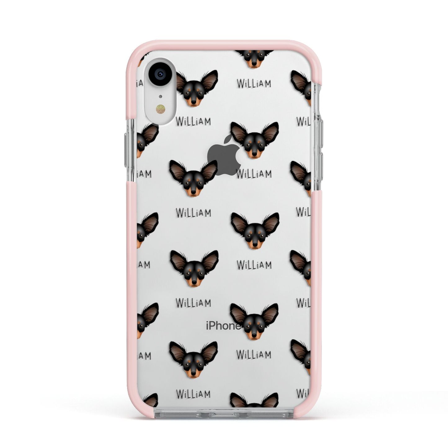 Russian Toy Icon with Name Apple iPhone XR Impact Case Pink Edge on Silver Phone