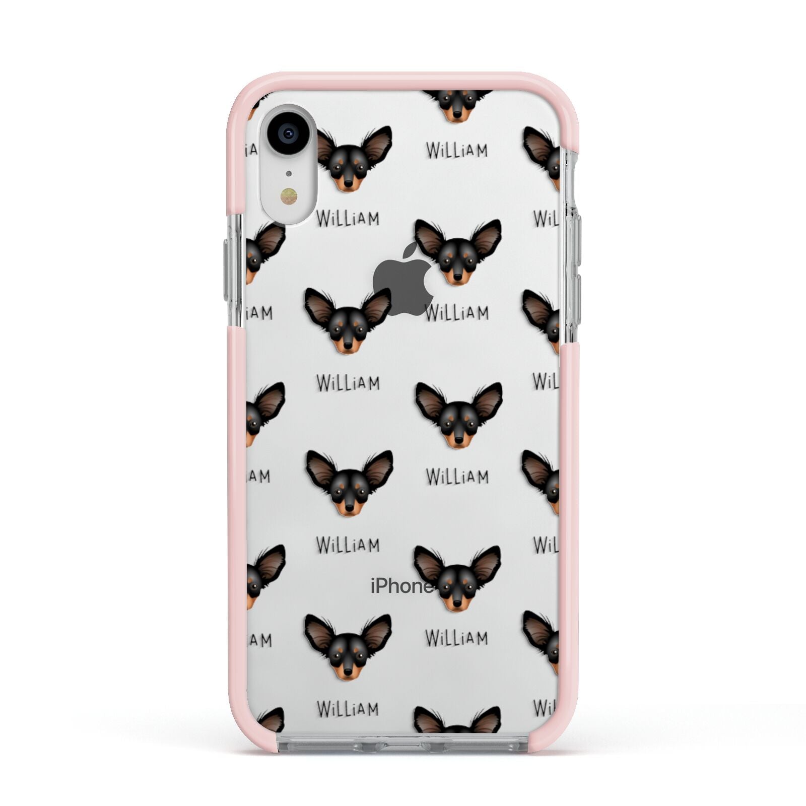 Russian Toy Icon with Name Apple iPhone XR Impact Case Pink Edge on Silver Phone