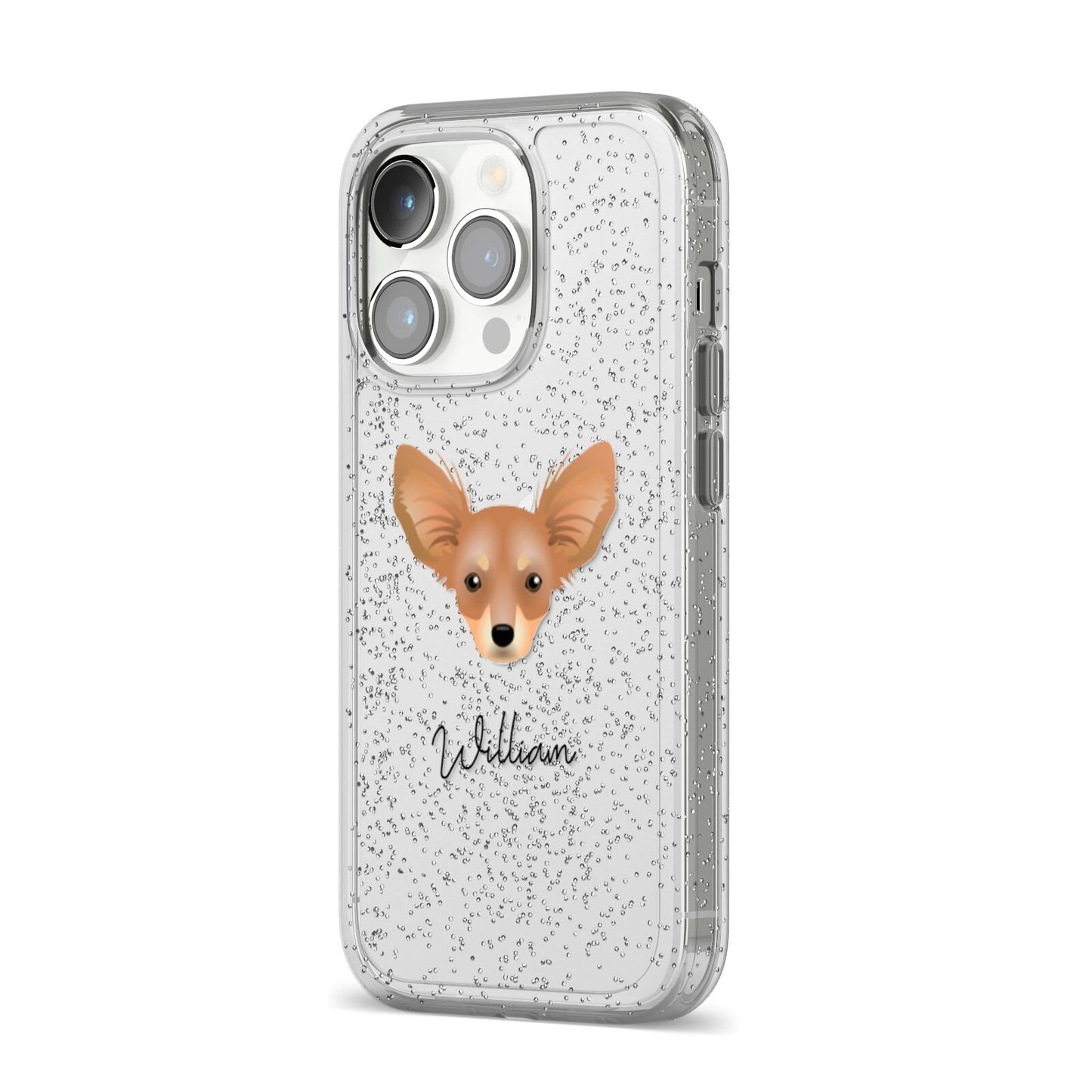 Russian Toy Personalised iPhone 14 Pro Glitter Tough Case Silver Angled Image