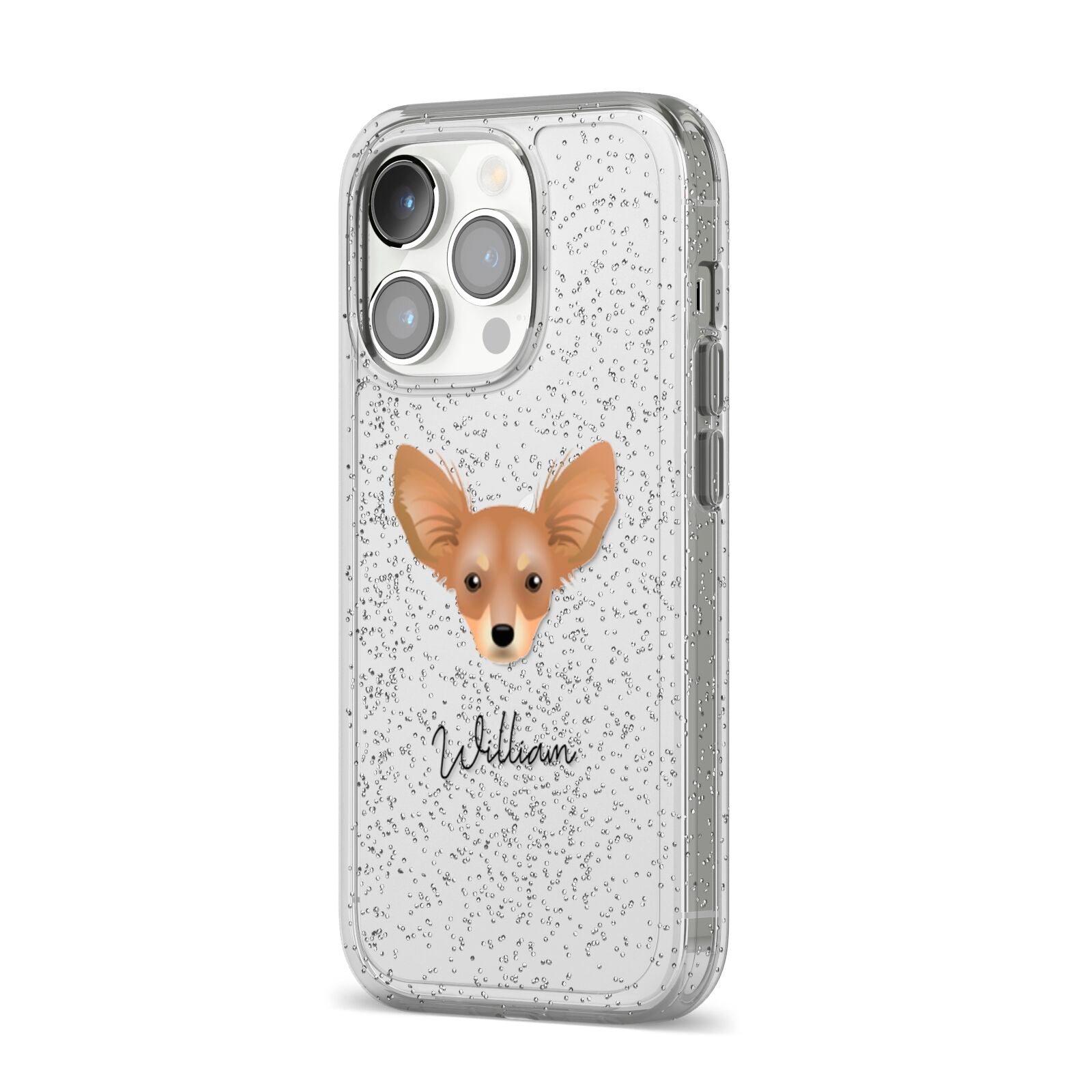 Russian Toy Personalised iPhone 14 Pro Glitter Tough Case Silver Angled Image