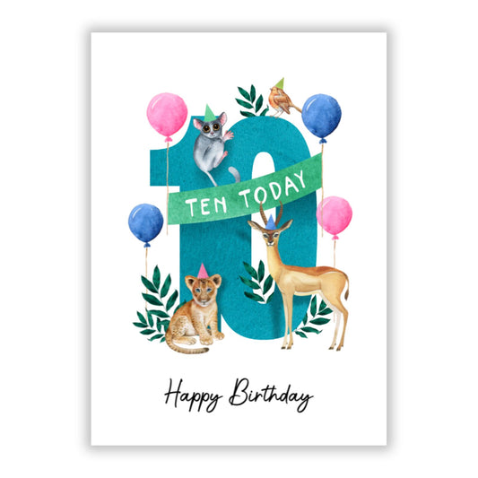 Safari 10th Birthday A5 Flat Greetings Card