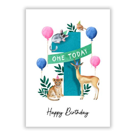 Safari 1st Birthday A5 Flat Greetings Card
