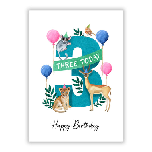 Safari 3rd Birthday A5 Flat Greetings Card