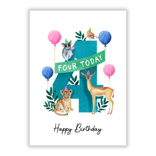 Safari 4th Birthday A5 Flat Greetings Card