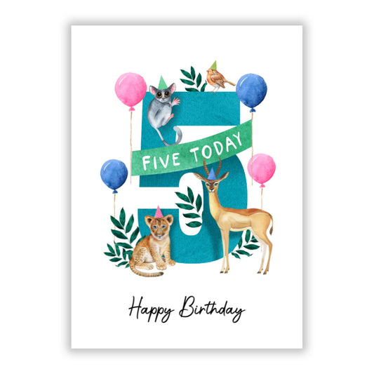 Safari 5th Birthday A5 Flat Greetings Card