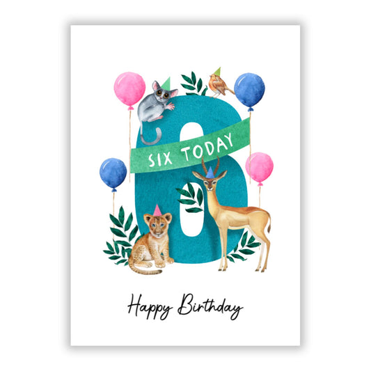 Safari 6th Birthday A5 Flat Greetings Card