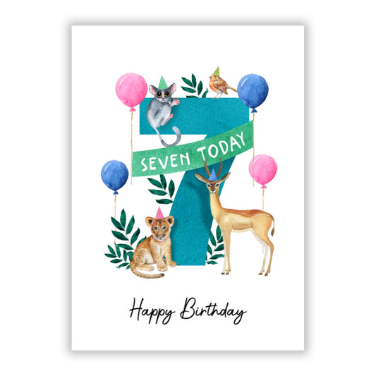 Safari 7th Birthday A5 Flat Greetings Card