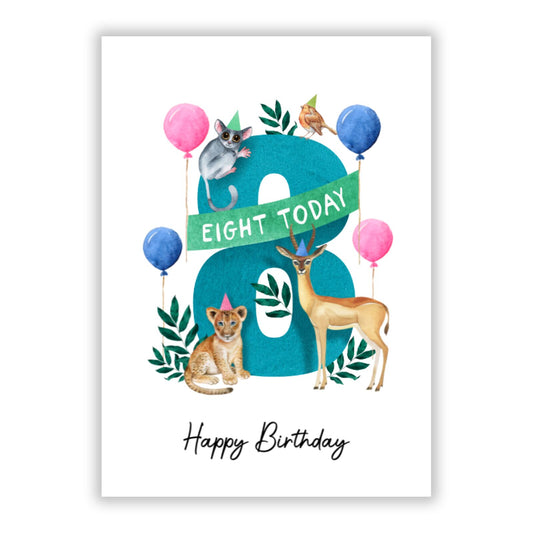 Safari 8th Birthday A5 Flat Greetings Card