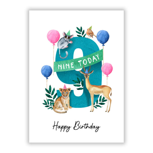 Safari 9th Birthday A5 Flat Greetings Card