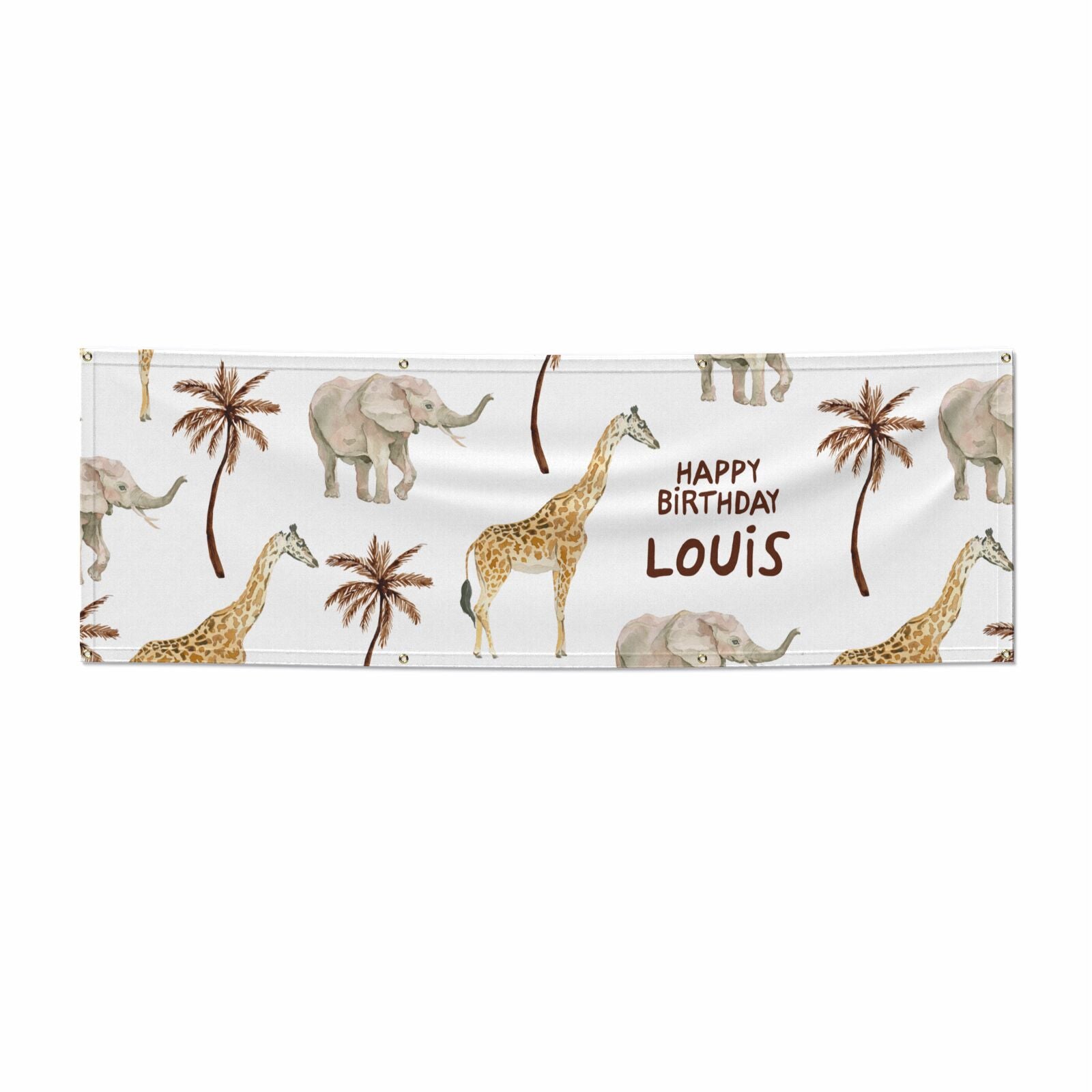 Safari Personalised Happy Birthday 6x2 Vinly Banner with Grommets