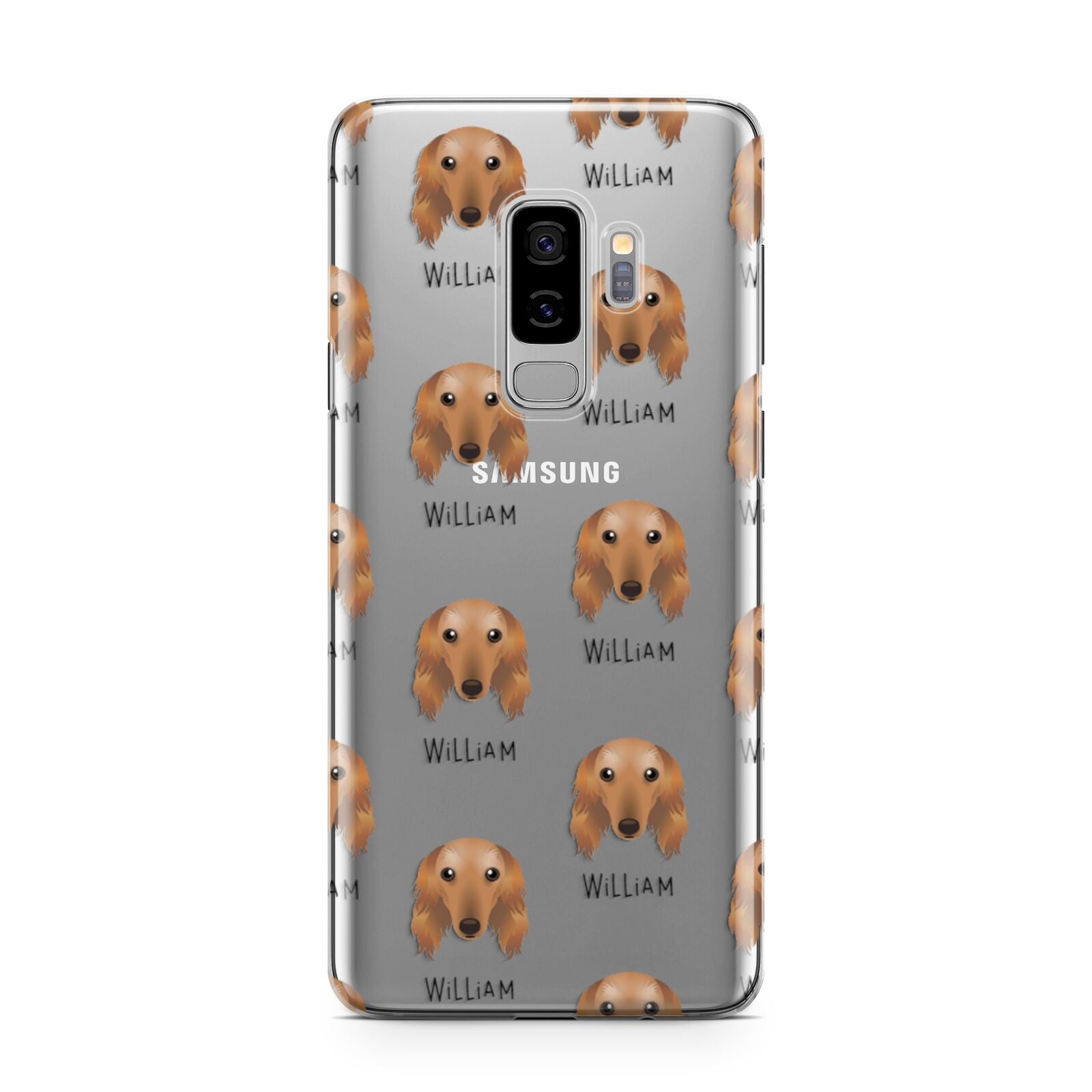 Saluki Icon with Name Samsung Galaxy S9 Plus Case on Silver phone