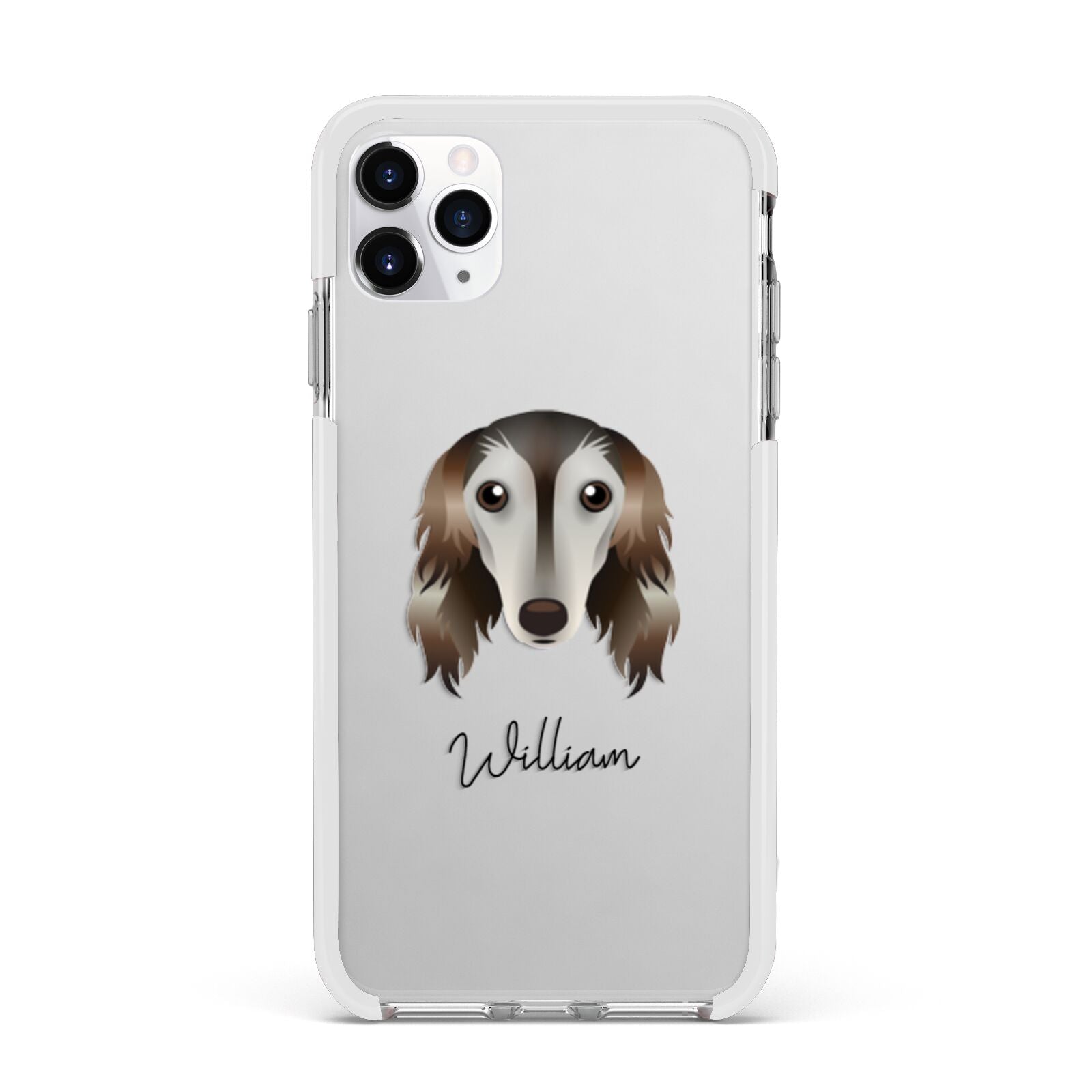 Saluki Personalised Apple iPhone 11 Pro Max in Silver with White Impact Case