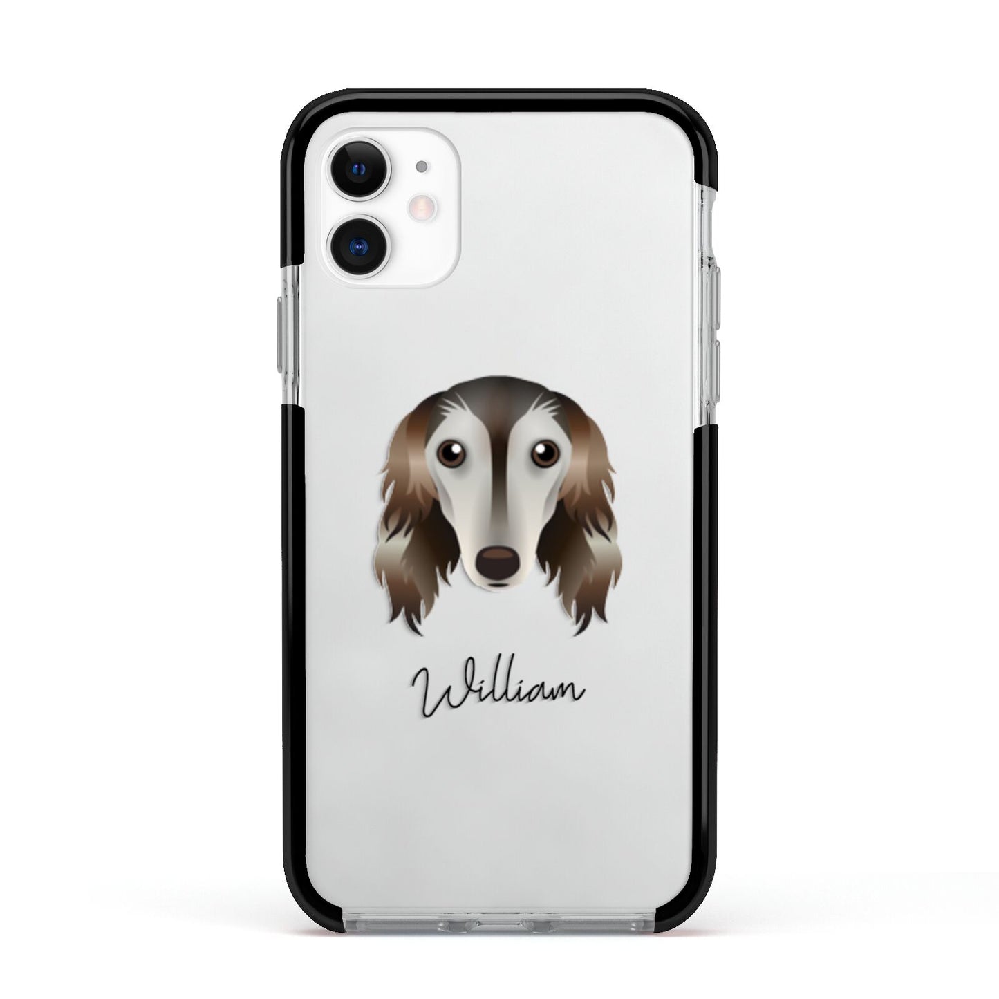 Saluki Personalised Apple iPhone 11 in White with Black Impact Case