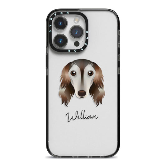 Saluki Personalised iPhone 14 Pro Max Black Impact Case on Silver phone