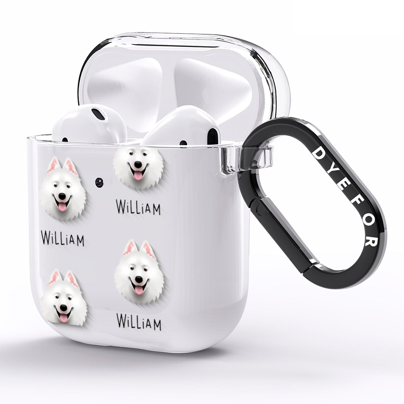 Samoyed Icon with Name AirPods Clear Case Side Image
