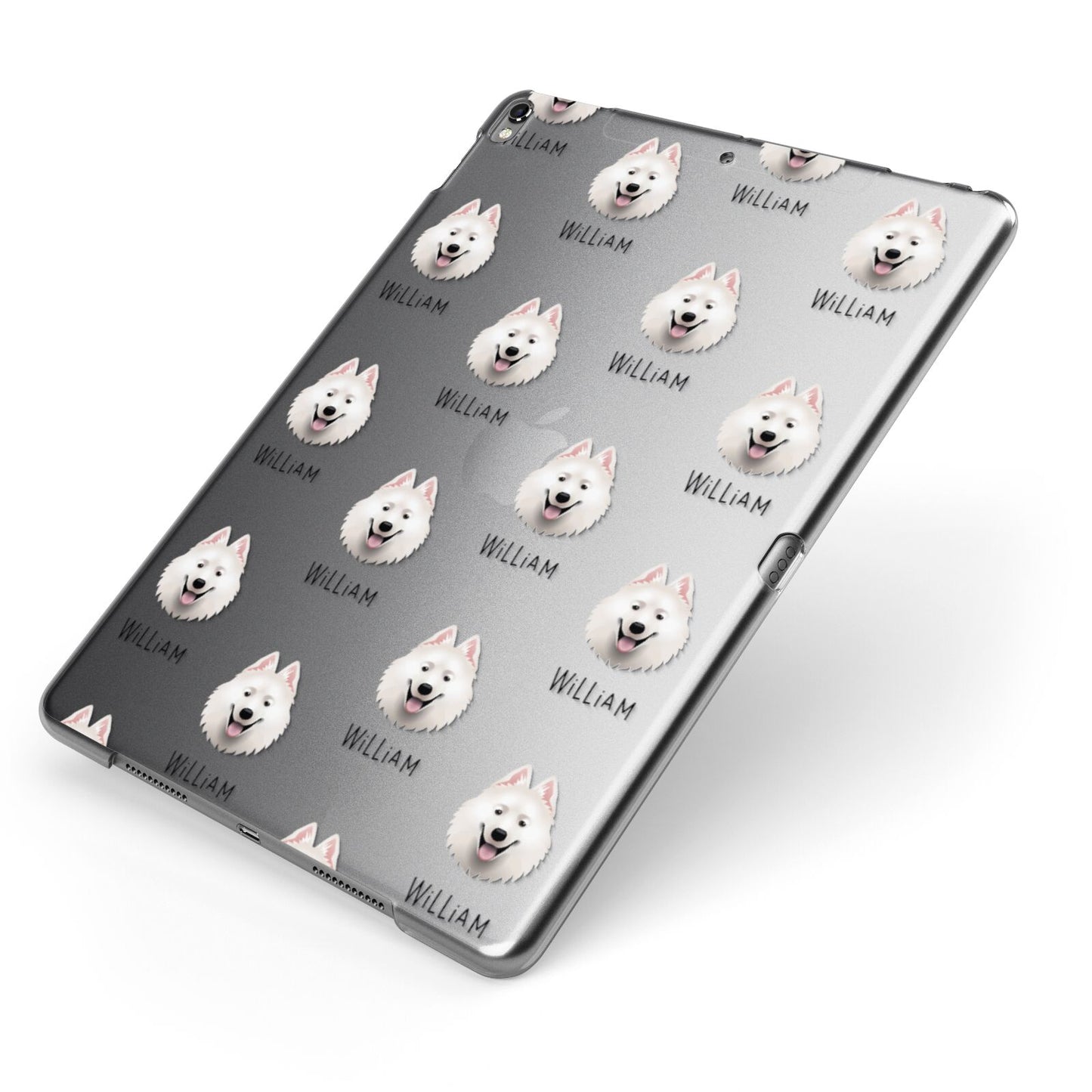 Samoyed Icon with Name Apple iPad Case on Grey iPad Side View