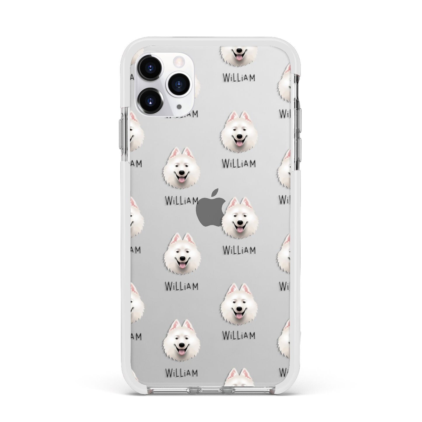 Samoyed Icon with Name Apple iPhone 11 Pro Max in Silver with White Impact Case
