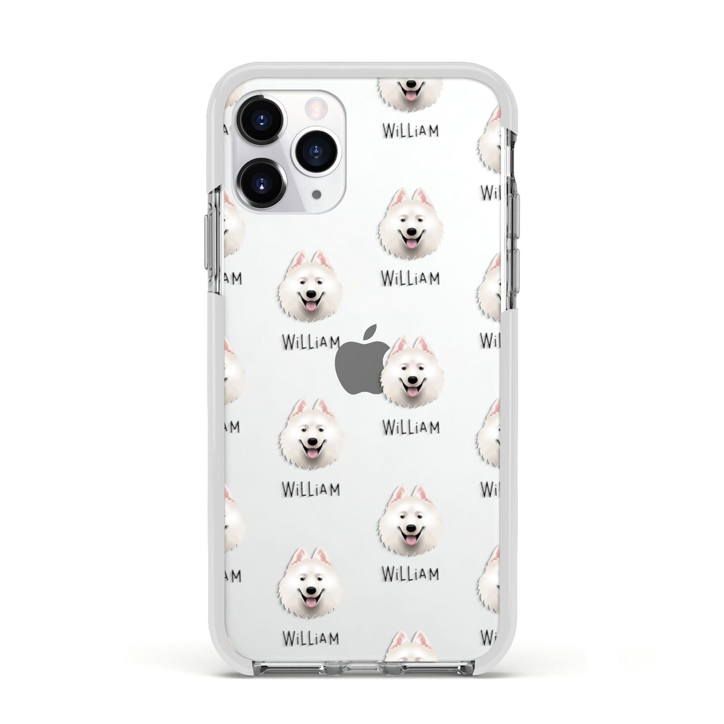 Samoyed Icon with Name Apple iPhone 11 Pro in Silver with White Impact Case