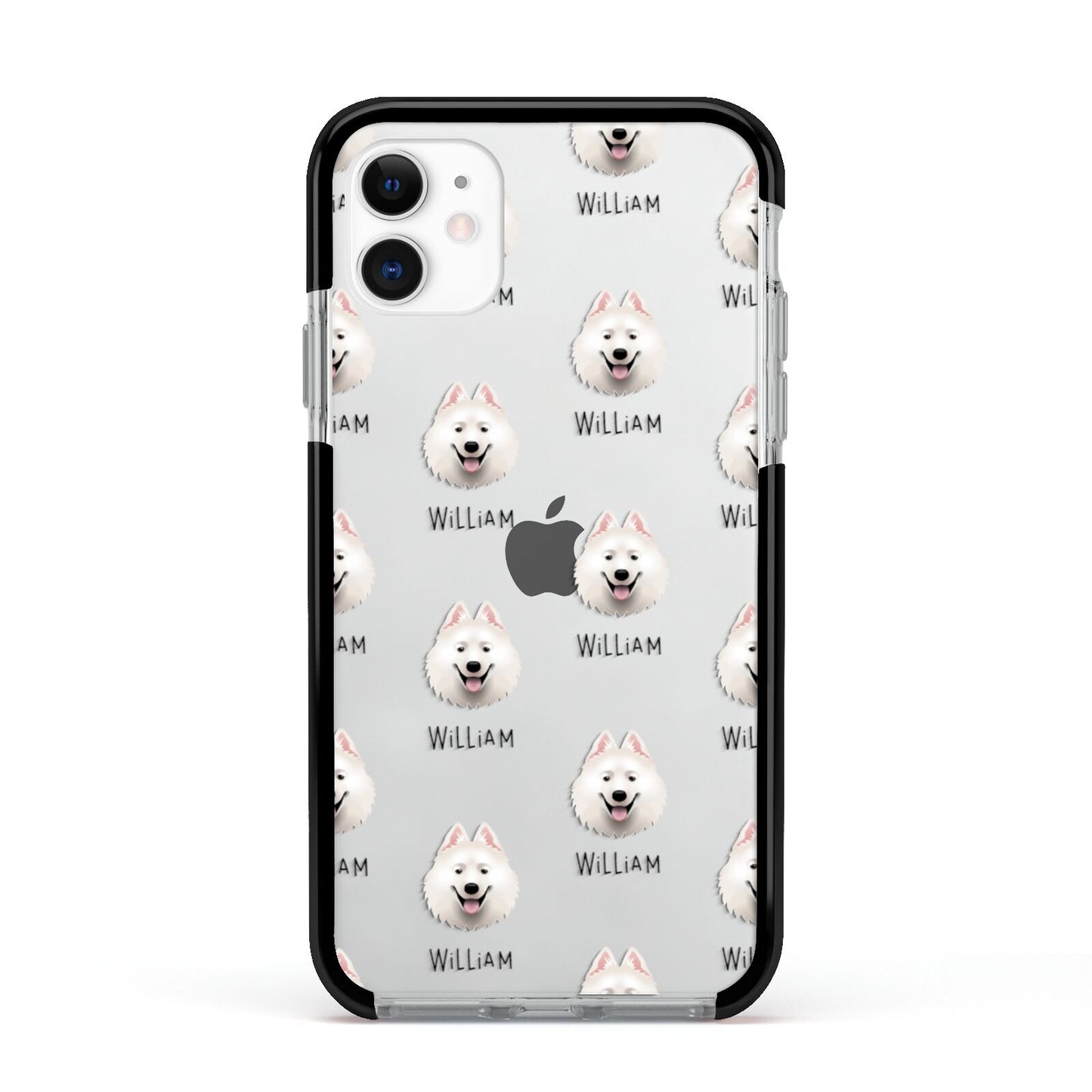 Samoyed Icon with Name Apple iPhone 11 in White with Black Impact Case