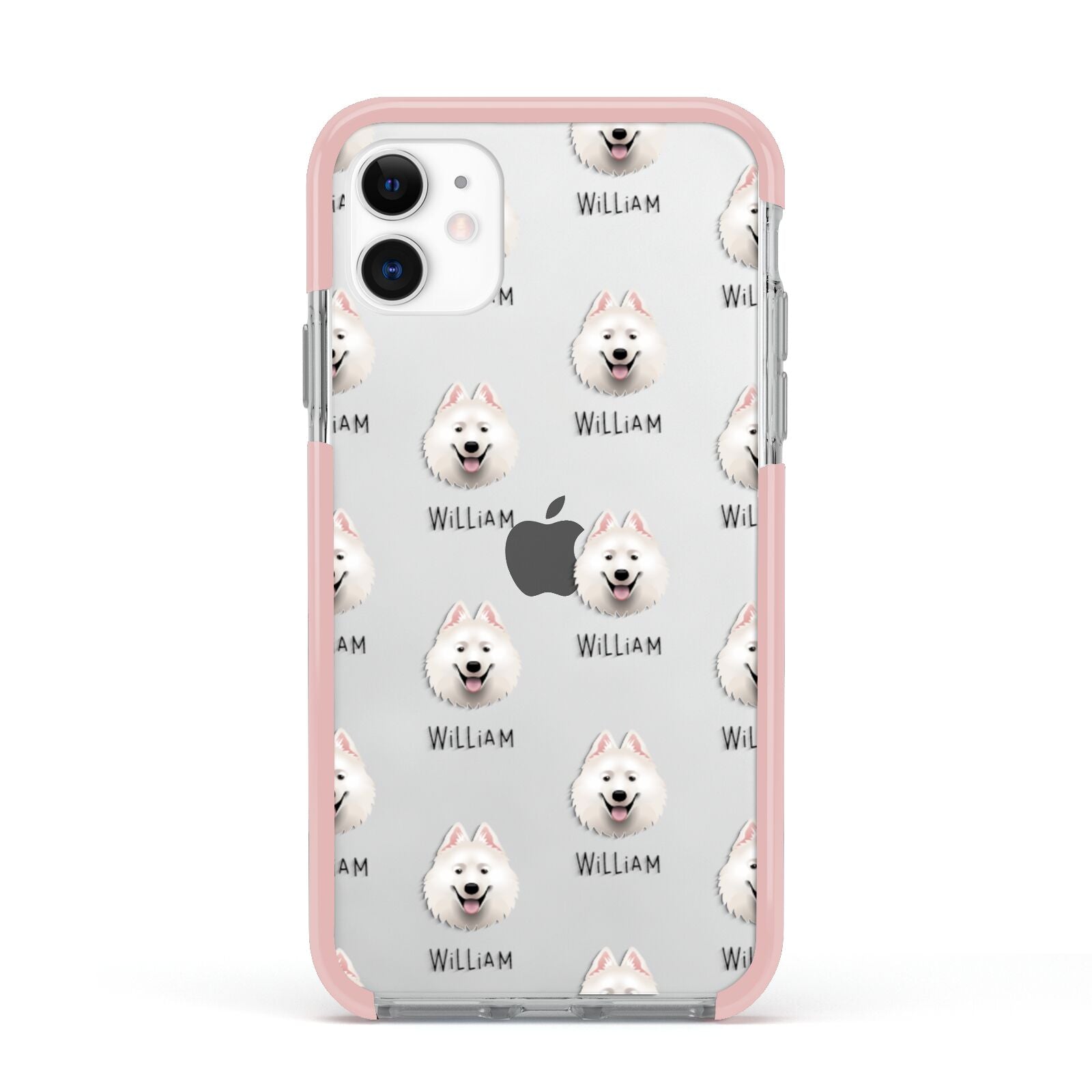 Samoyed Icon with Name Apple iPhone 11 in White with Pink Impact Case