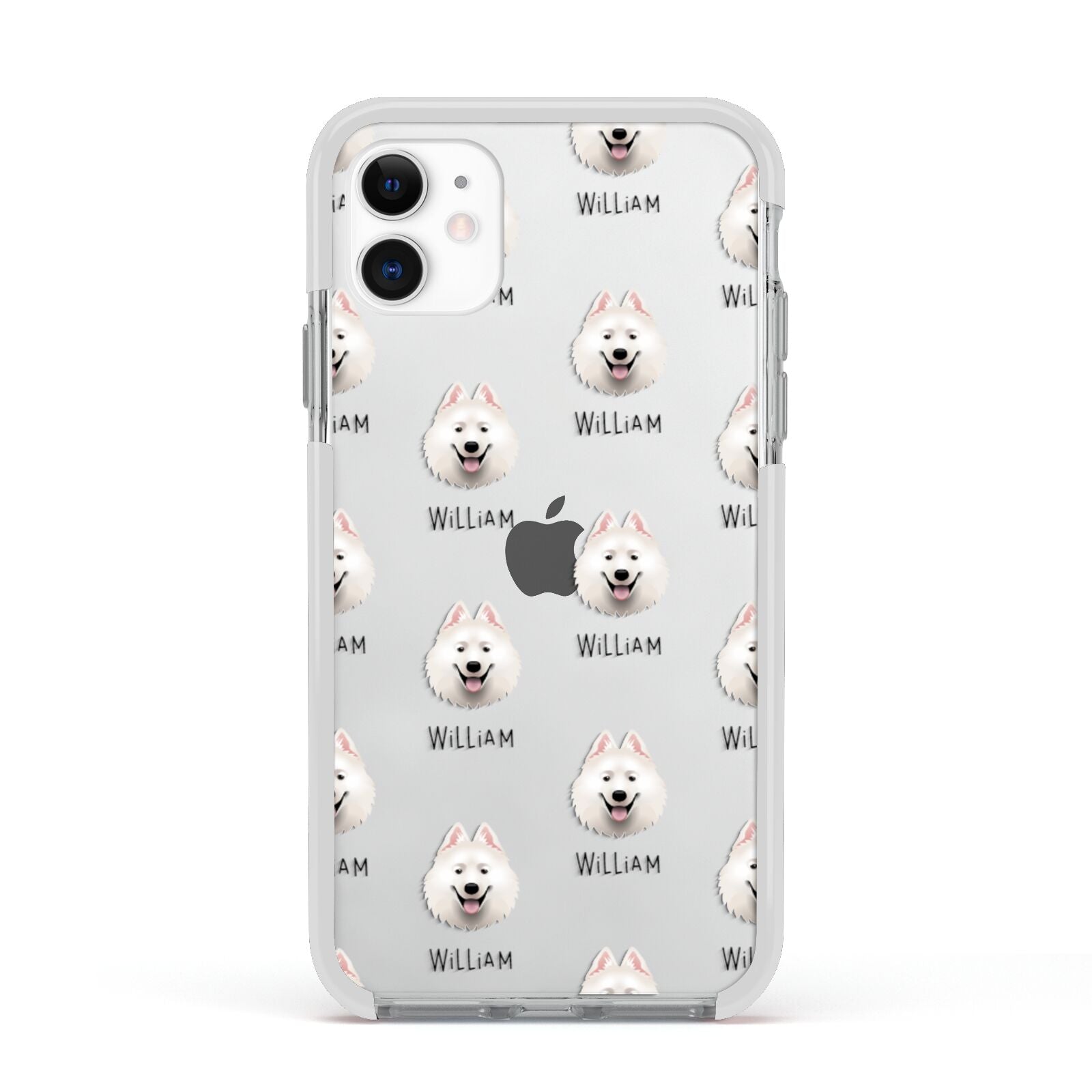 Samoyed Icon with Name Apple iPhone 11 in White with White Impact Case