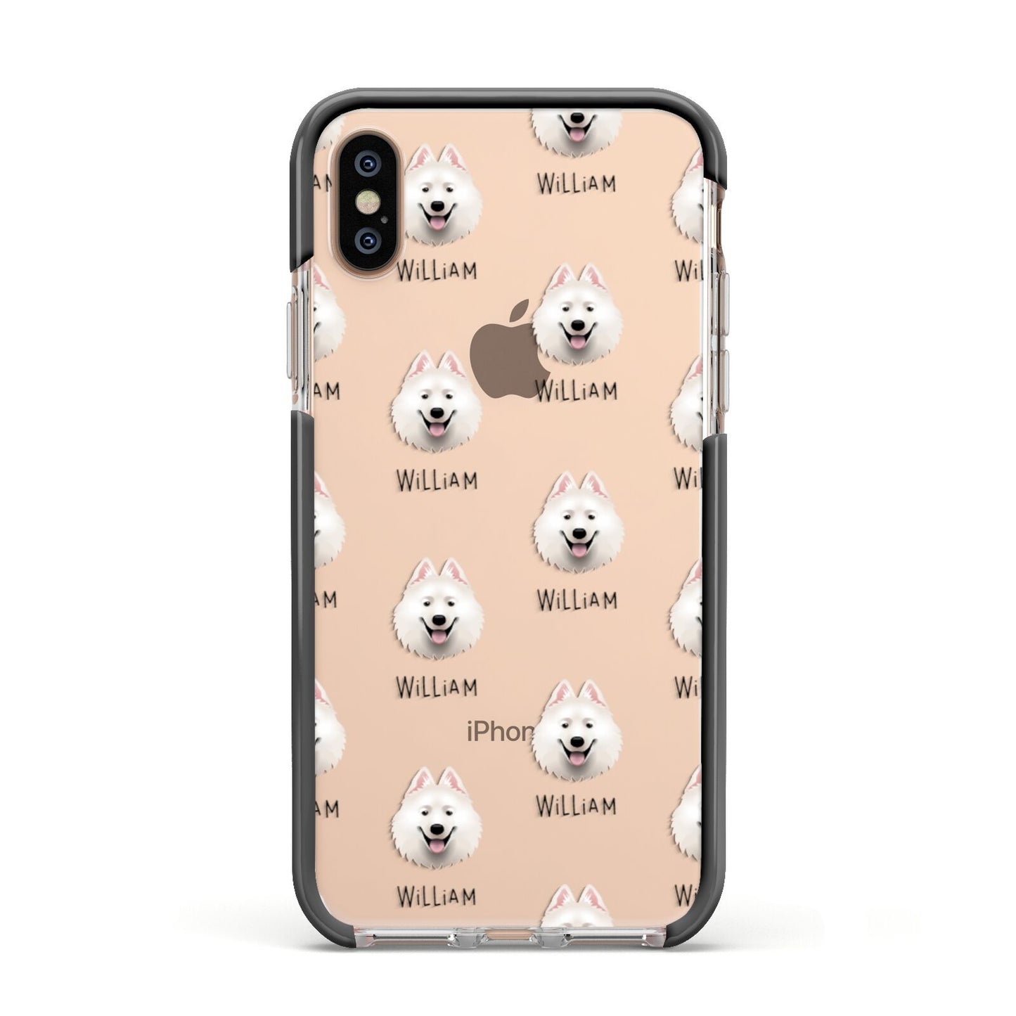 Samoyed Icon with Name Apple iPhone Xs Impact Case Black Edge on Gold Phone