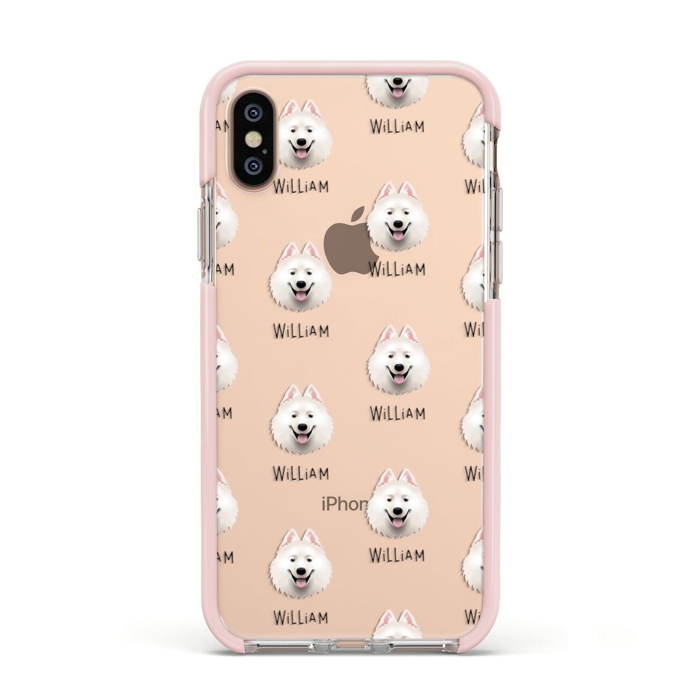 Samoyed Icon with Name Apple iPhone Xs Impact Case Pink Edge on Gold Phone
