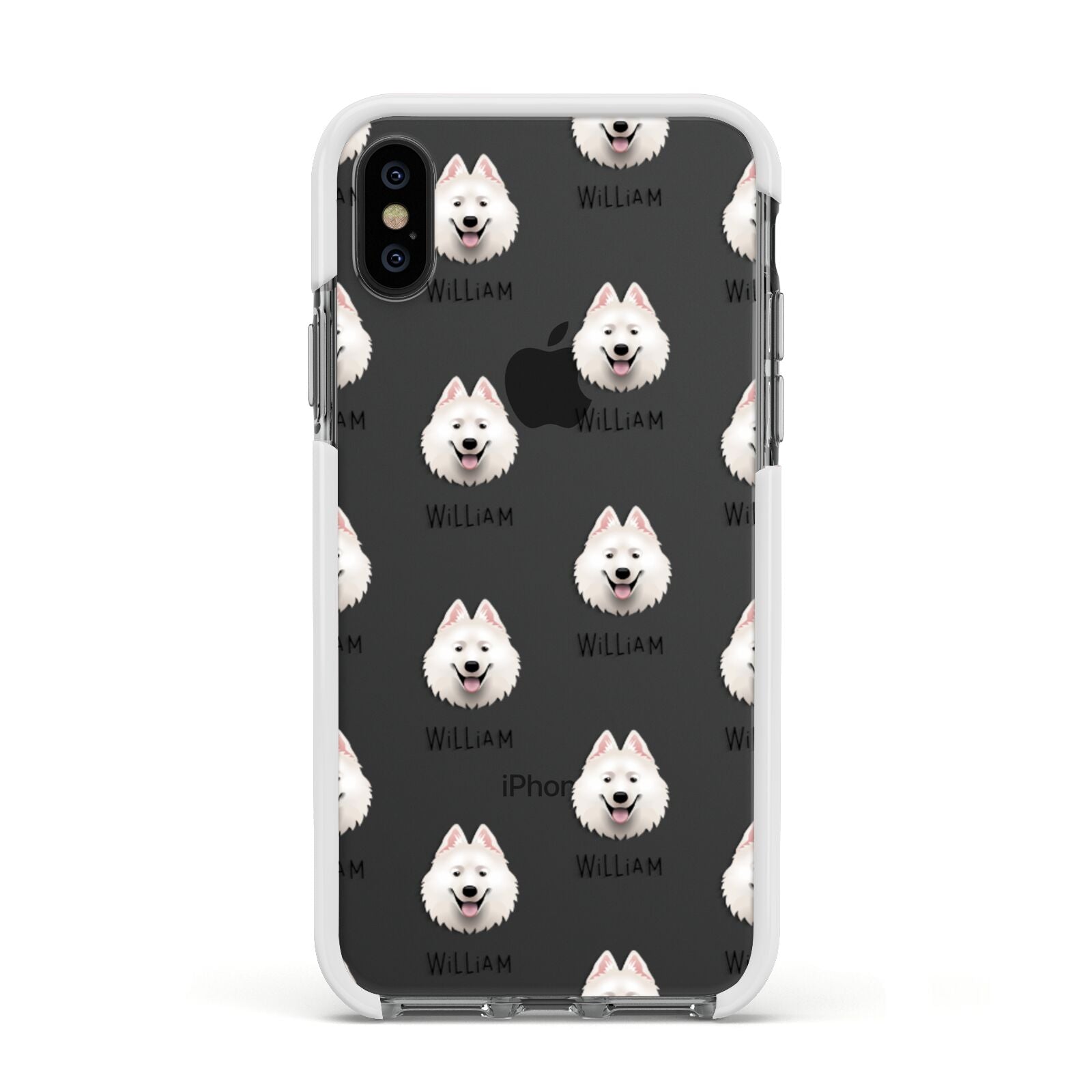 Samoyed Icon with Name Apple iPhone Xs Impact Case White Edge on Black Phone