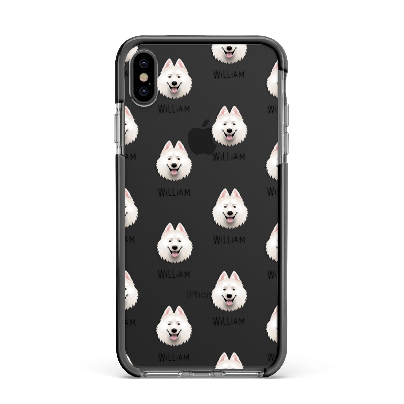 Samoyed Icon with Name Apple iPhone Xs Max Impact Case Black Edge on Black Phone