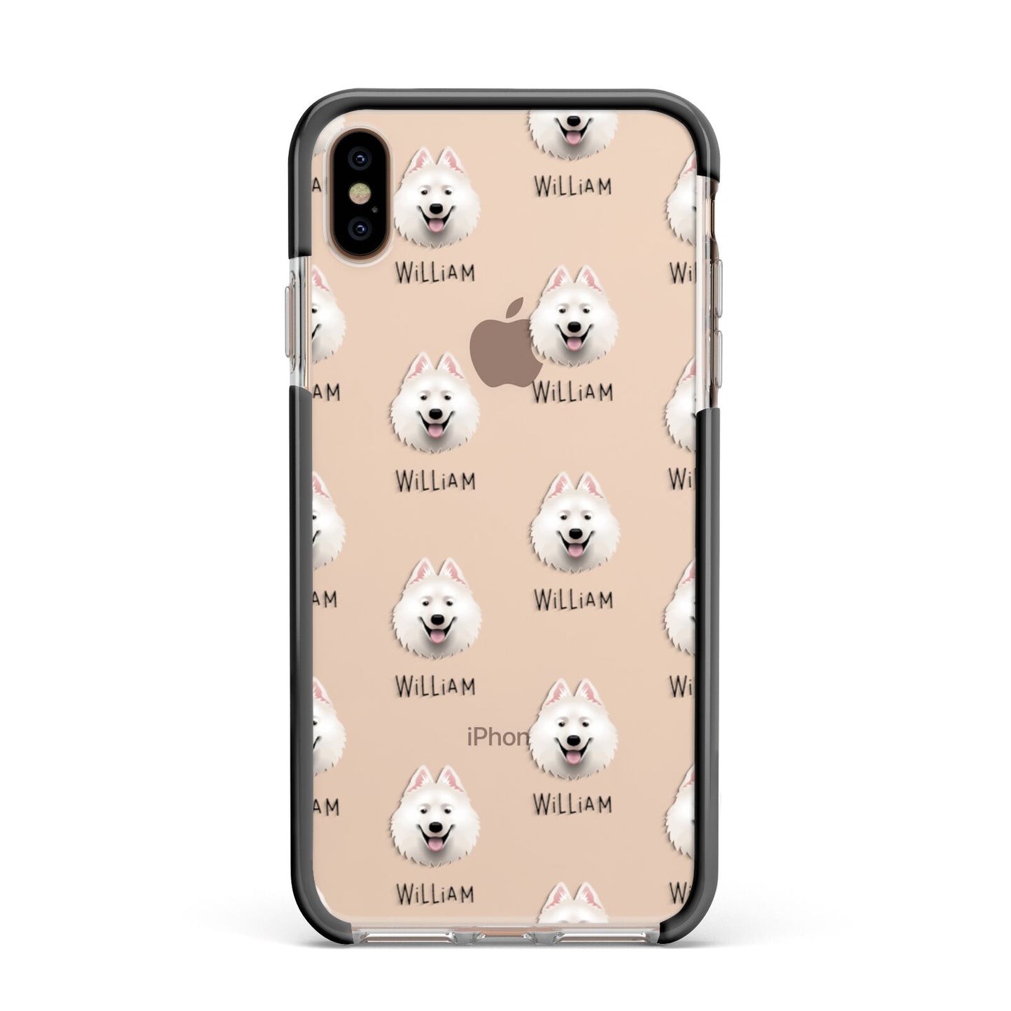 Samoyed Icon with Name Apple iPhone Xs Max Impact Case Black Edge on Gold Phone