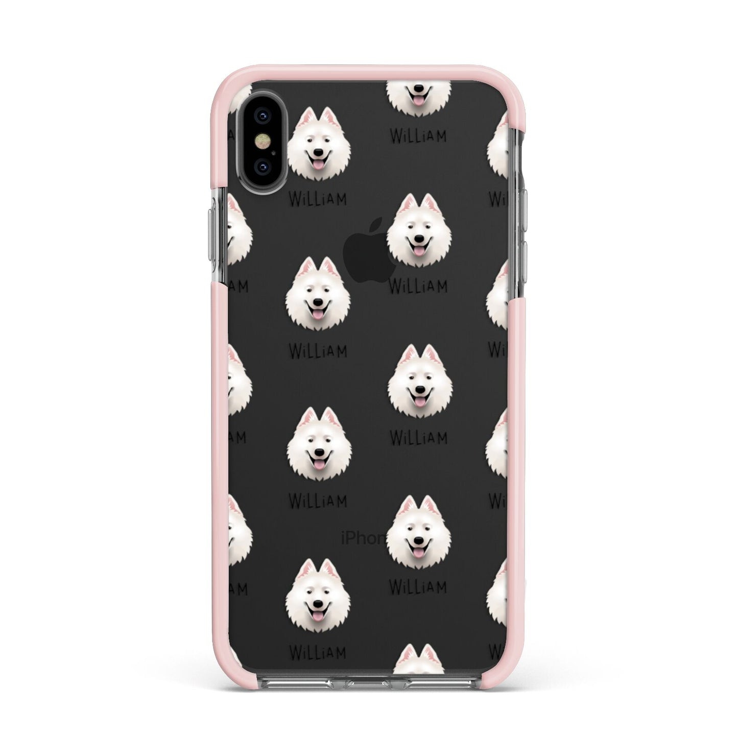 Samoyed Icon with Name Apple iPhone Xs Max Impact Case Pink Edge on Black Phone