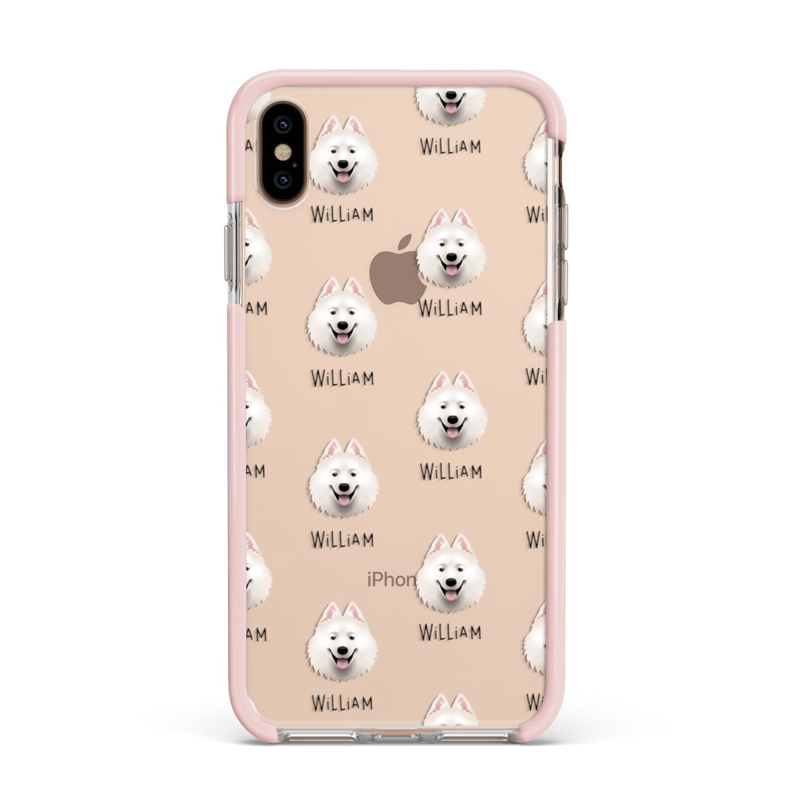 Samoyed Icon with Name Apple iPhone Xs Max Impact Case Pink Edge on Gold Phone