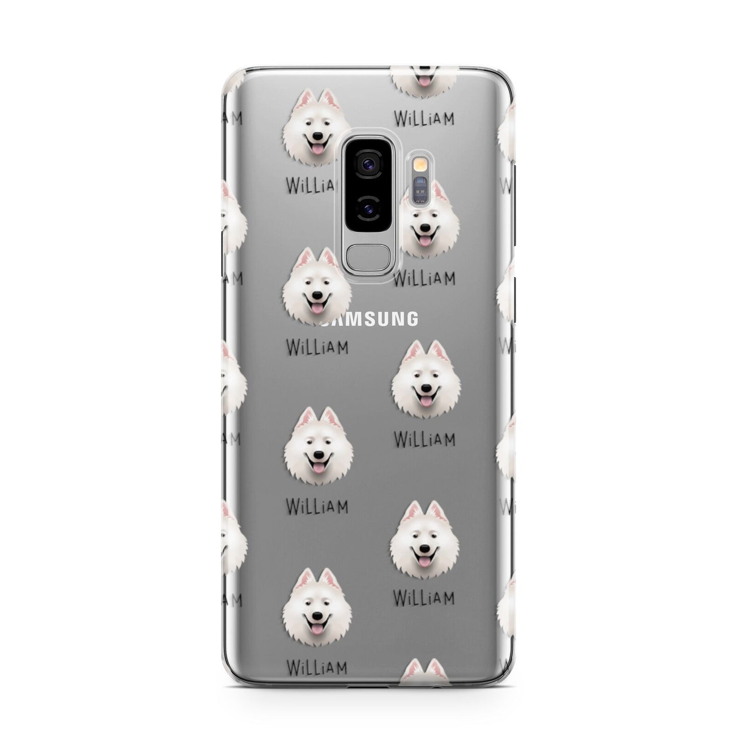 Samoyed Icon with Name Samsung Galaxy S9 Plus Case on Silver phone