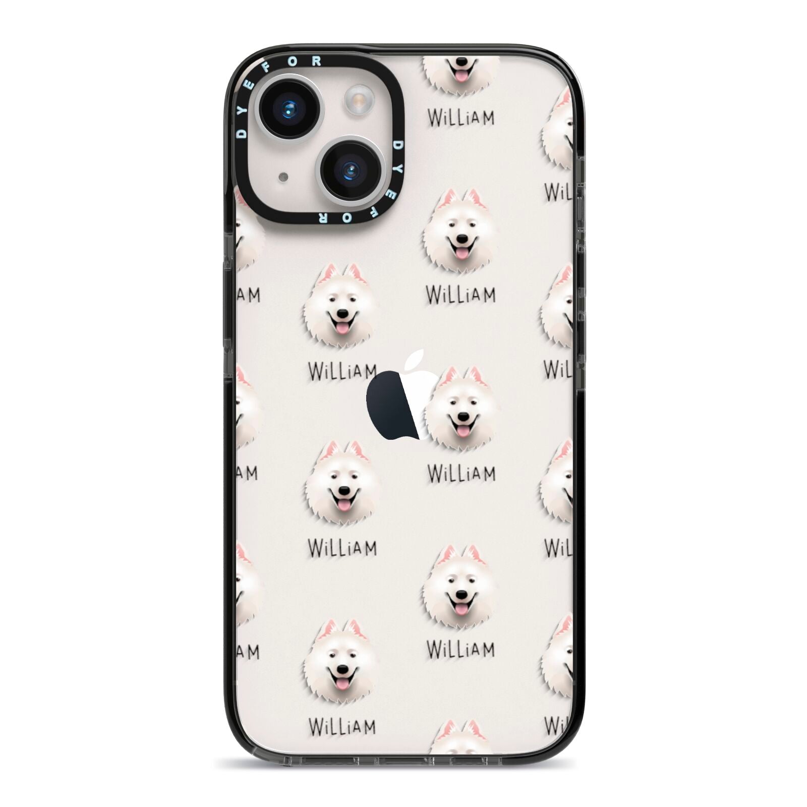 Samoyed Icon with Name iPhone 14 Black Impact Case on Silver phone