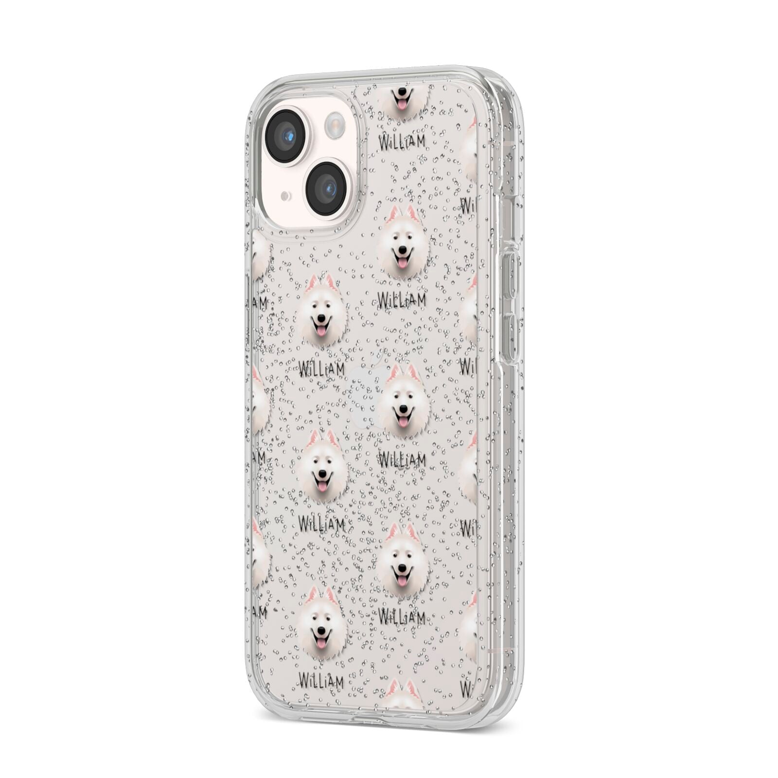 Samoyed Icon with Name iPhone 14 Glitter Tough Case Starlight Angled Image
