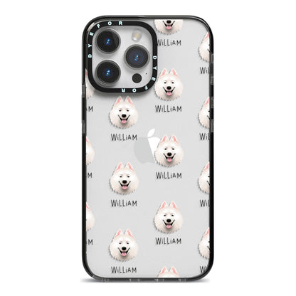 Samoyed Icon with Name iPhone 14 Pro Max Black Impact Case on Silver phone